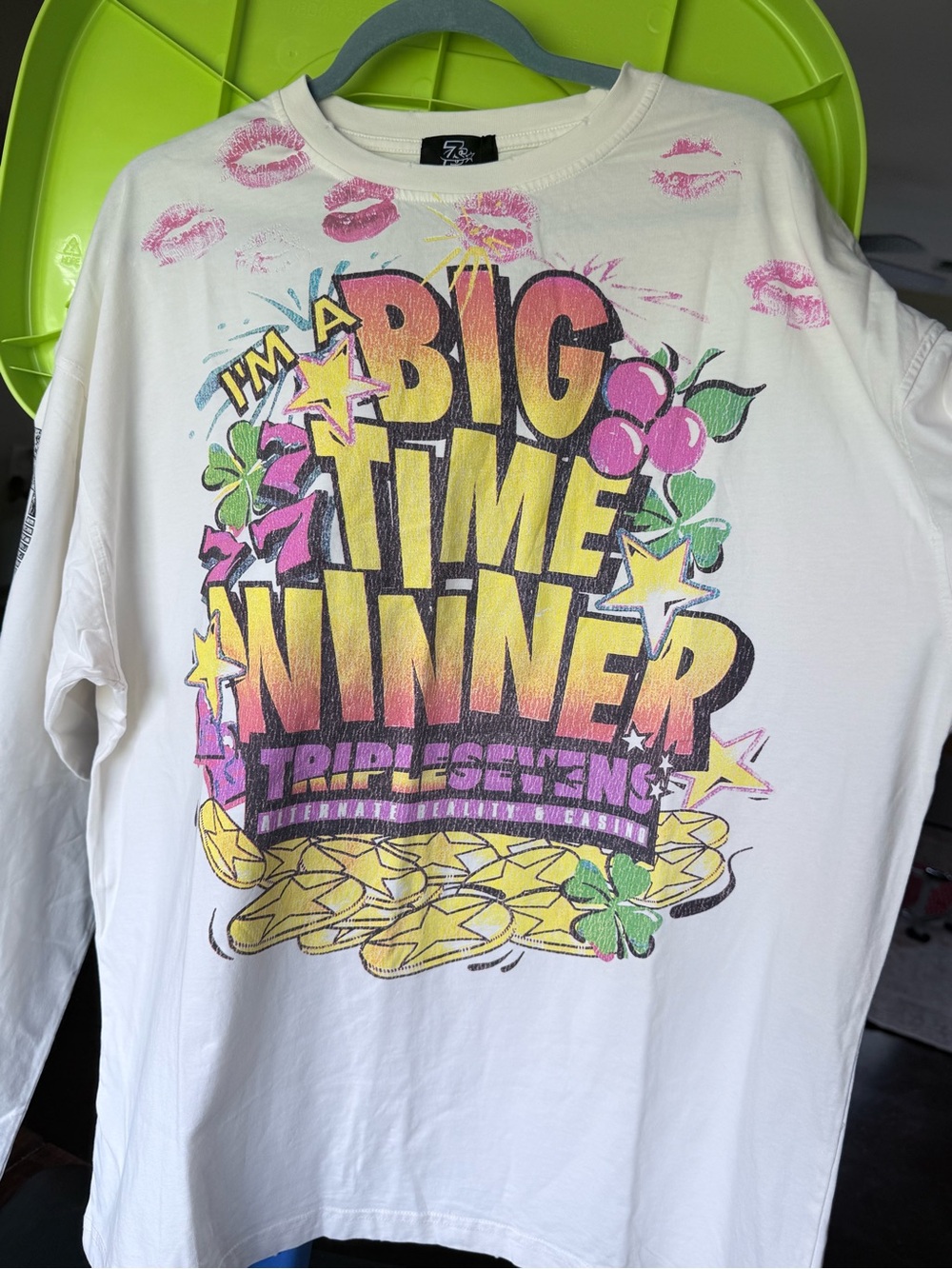 Triple 7 White Long-Sleeve "Big Time Winner" Graphic Tee